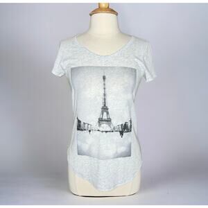 Abercrombie & Fitch Beaded Graphic Tee Size Small Eiffel Tower Paris Gray Artsy